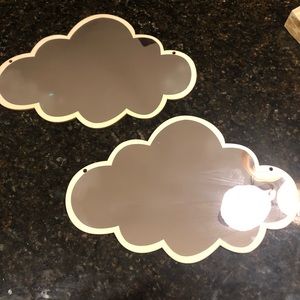 2- small cloud shaped, light weight mirrors- with wooden rim